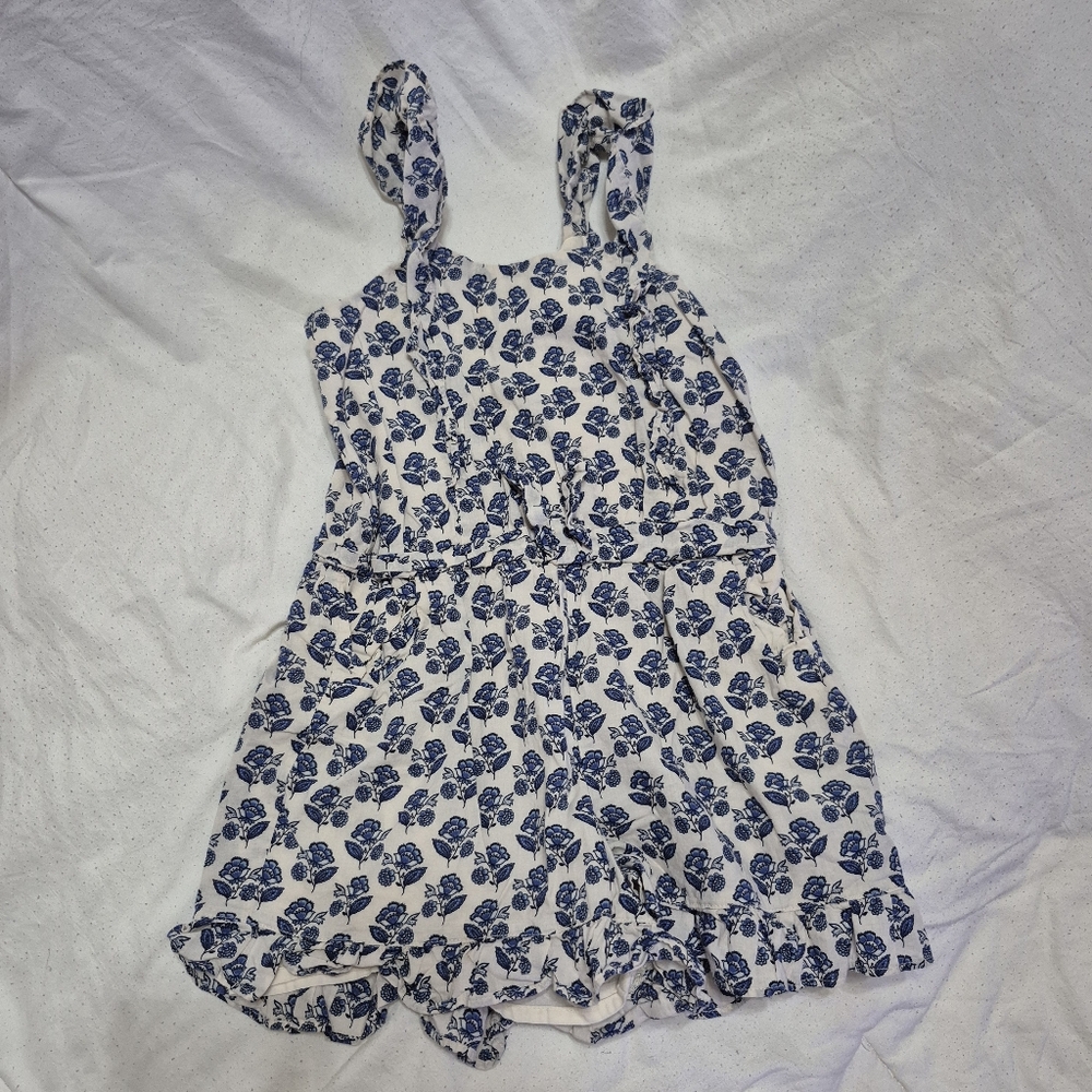 Janie And Jack Floral Print Romper with Bow Straps
